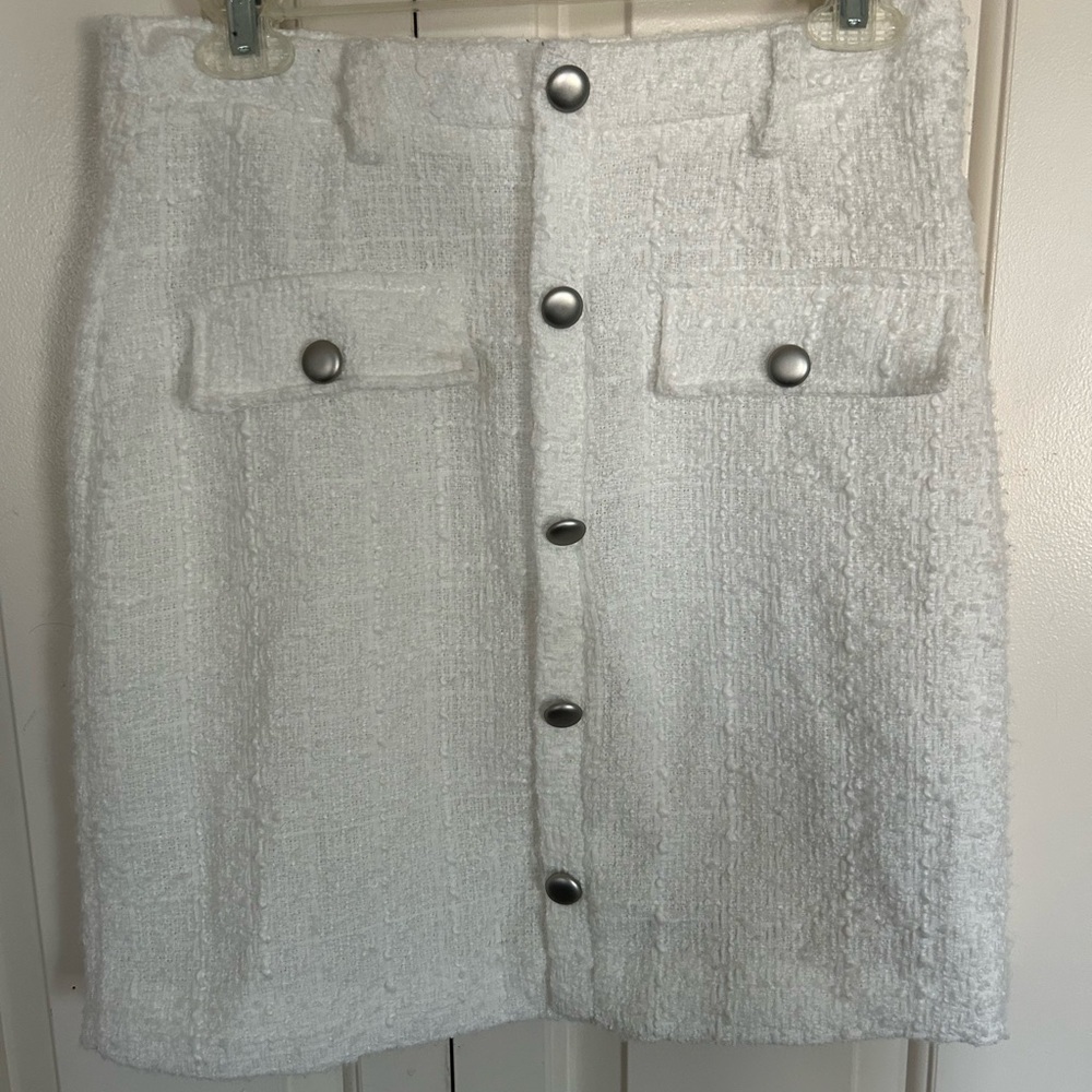Nine West Skirt Cream White Tweed Knit Button Front Mini Size Small